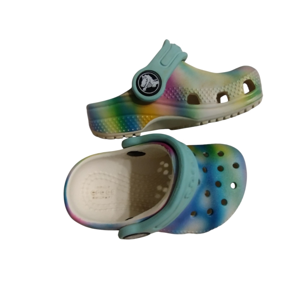 EUC Kids Toddler Multicolor Tie Dye Clogs Blue Pink Yellow Crocs